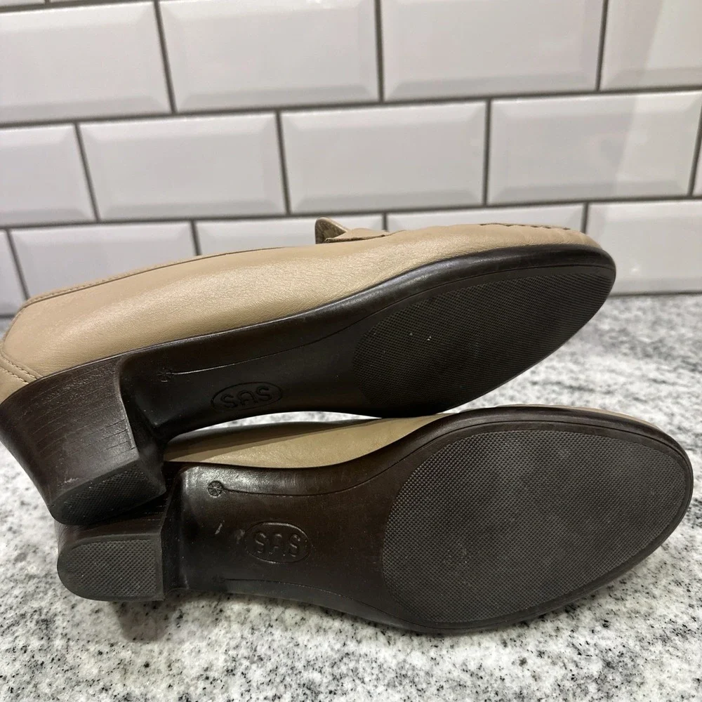 SAS Womens Easier Comfort Shoes Tripad Slip On Tan‎ Leather 9.5 M Heel 142375